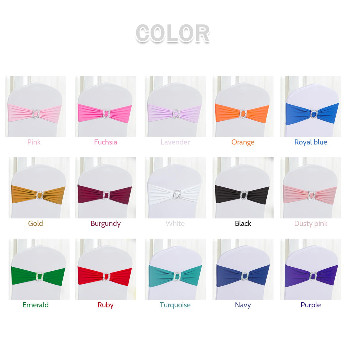 Joccun 60 PCS Spandex Chair Sashes Bows Stretch Chair Cover Band with Buckle Slider Universal Elastic Chair Ties for Wedding Banquet Party Event Decoration (Burgundy)