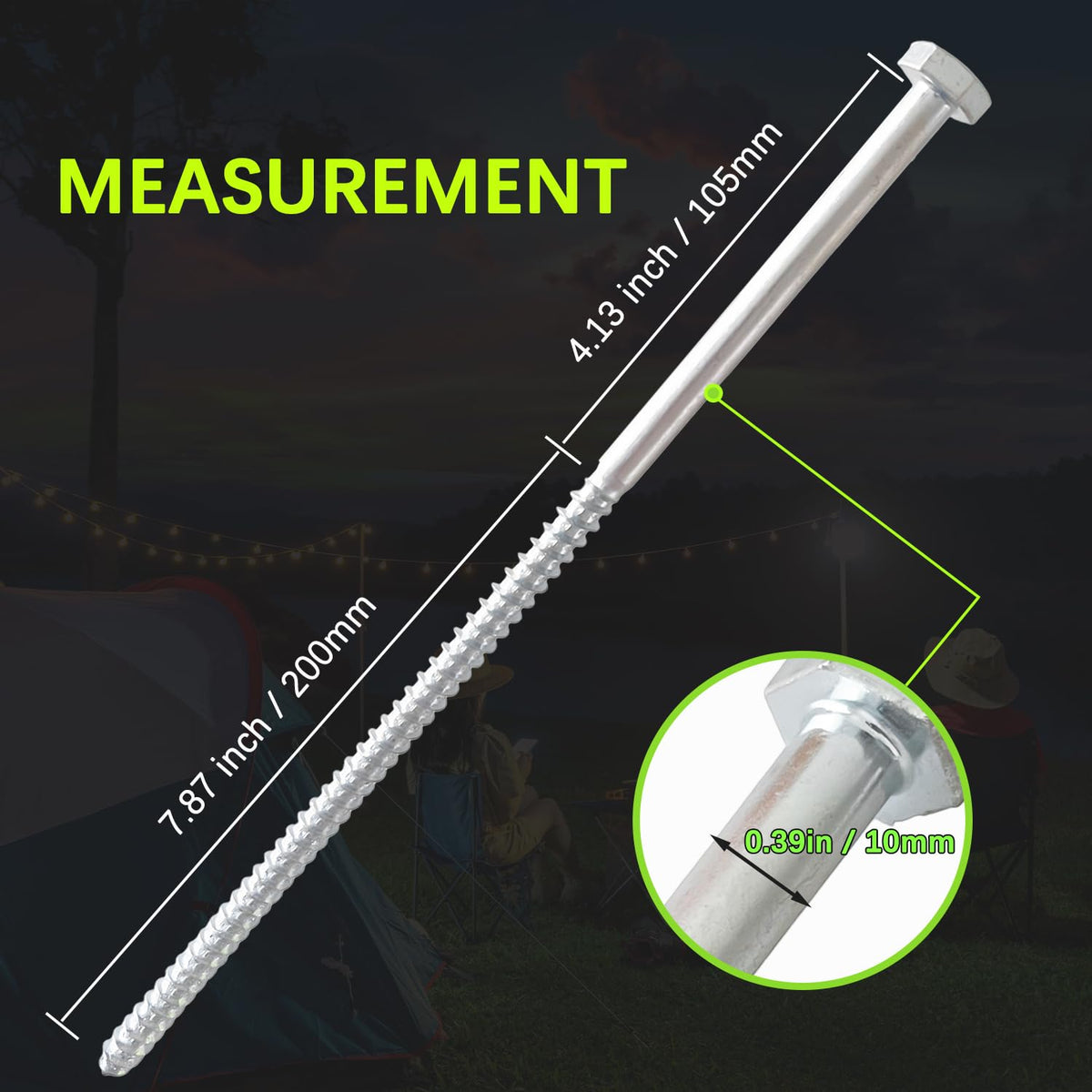 12pcs 3/8 x 12 inch Heavy Duty Camping Ground Anchors, Non-Rust Tent Stakes Screw in Kit for Securing Animals, Trampoline, Carports, Canopies, Sheds, Swing Sets, Ground Anchors for High Winds