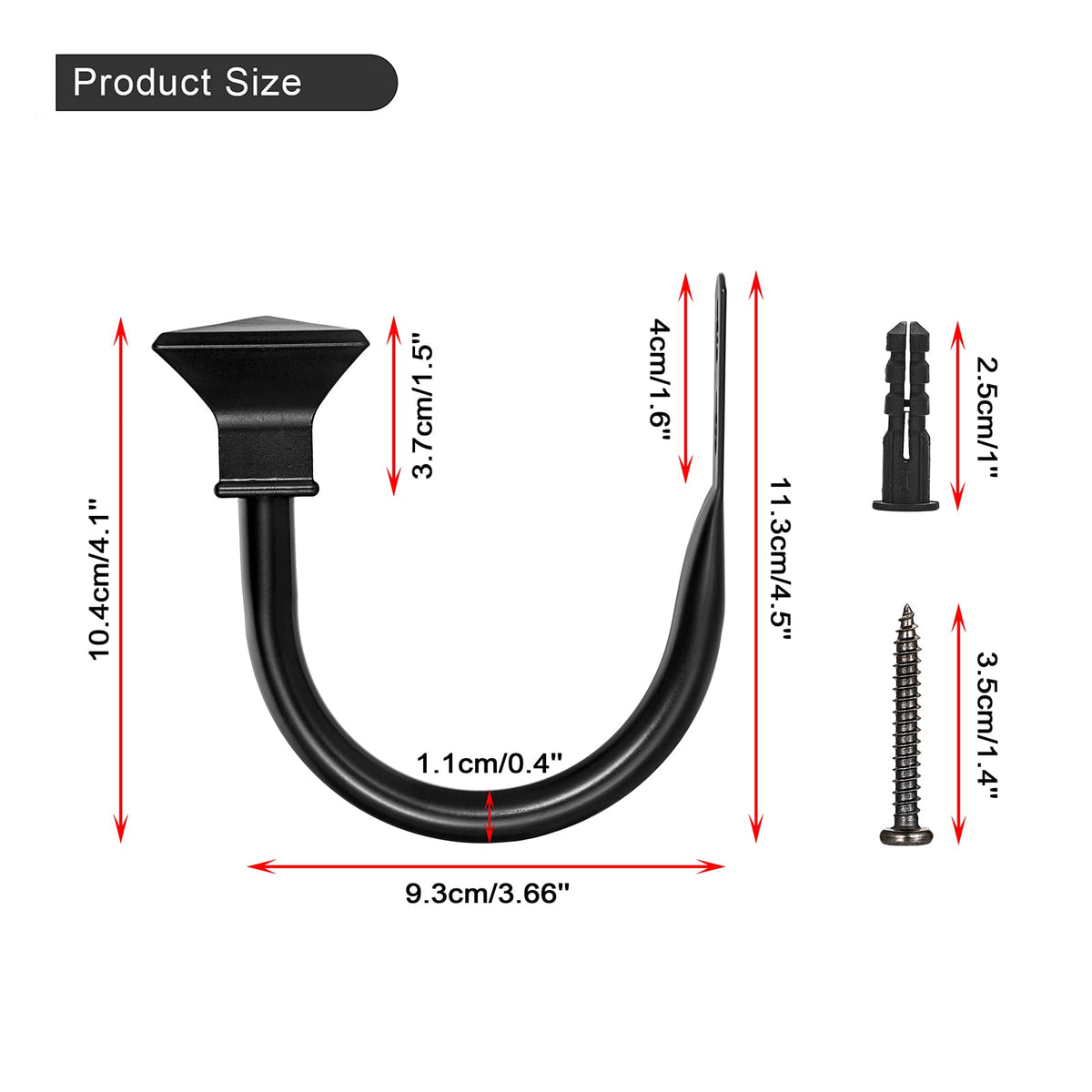Sumnacon Set of 4 Curtain Holdbacks, Wall Mounted Aluminum Alloy Window Drapery Tiebacks for Bedroom, Livingroom Office Come with Screws, Black