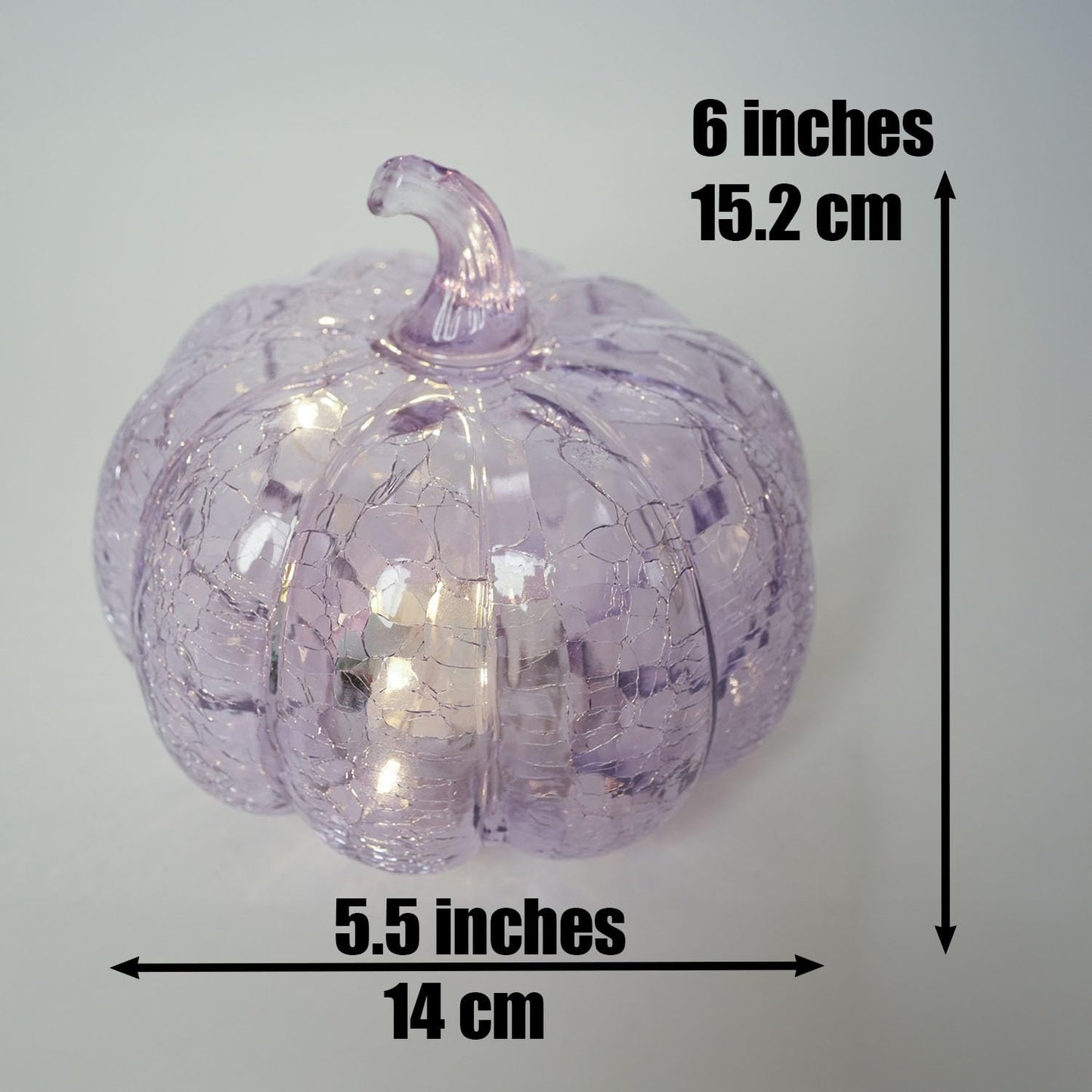hvfun Handcrafted Lavender Crackle Glass Pumpkin Light, LED Battery Operated Table Décor with 6H Timer, Twinkle & Steady Modes, Elegant Fall & Holiday Decoration