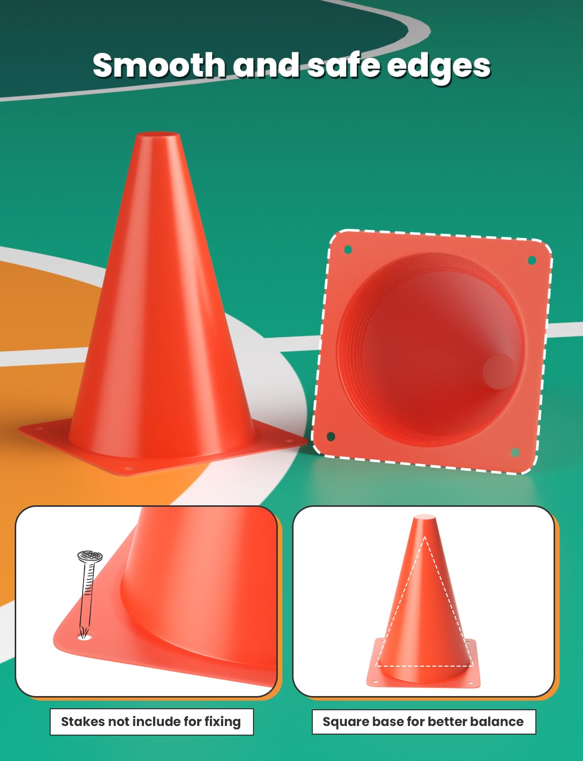 GHB Soccer Cones 7" 9" of 12 24 Pack Disc Soccer Sport Cones Training Field Marker Agility Cones for Basketball, Coaching, Practice Equipment Includes Drills Guide (7" 24Pcs Orange)