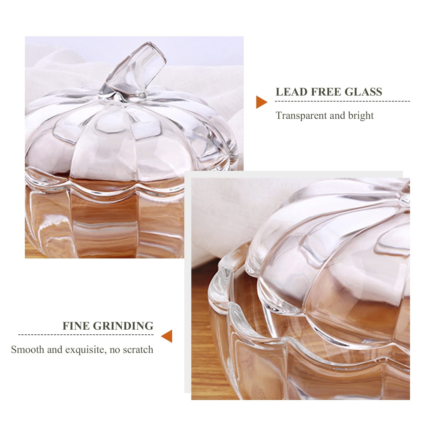 LIDSCURA Glass Pumpkin Jar with Cover, Halloween Pumpkin Candy Bowl with Lid, Transparent Pumpkin Cookie Bucket, Decorative Sugar Storage Container for Home Decor Party Wedding Decorating