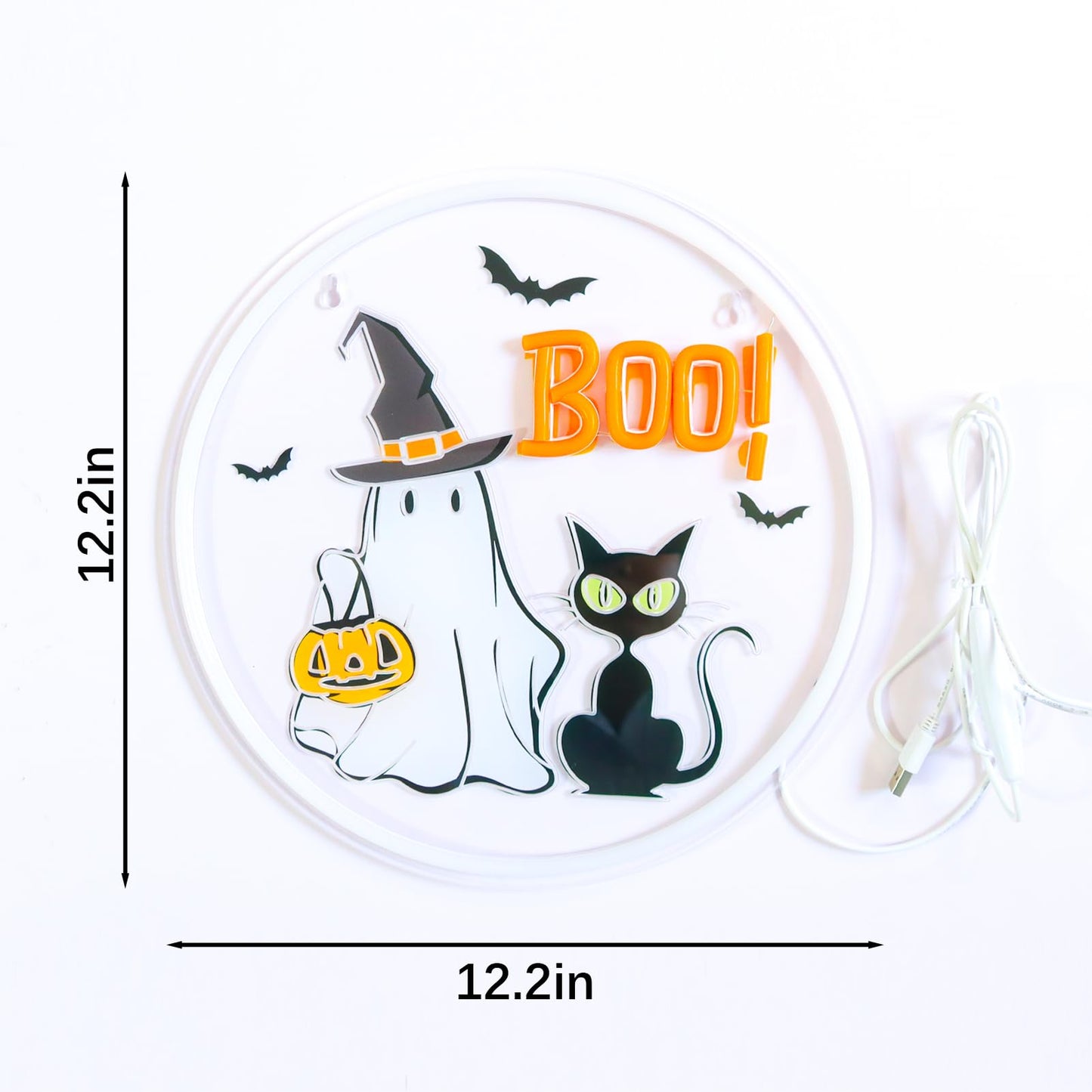 WittyRhE Halloween ghost Neon Sign BOO neon Light Wall Decor for Bedroom Club Party Bar Shop Gift Art for Boys Girls Family-12.2×12.2 IN-USB Powered-Acrylic