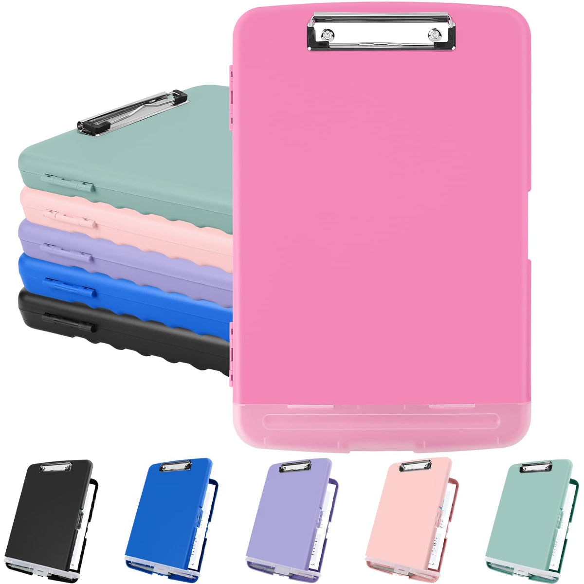 Meiikun Clipboard with Storage, Plastic Clipboards 8.5x11 with Pen Holder, High Capacity Nursing Clipboard Folder, Side Opening Storage Clip Board for Office Work Nurses Teachers (Pink)
