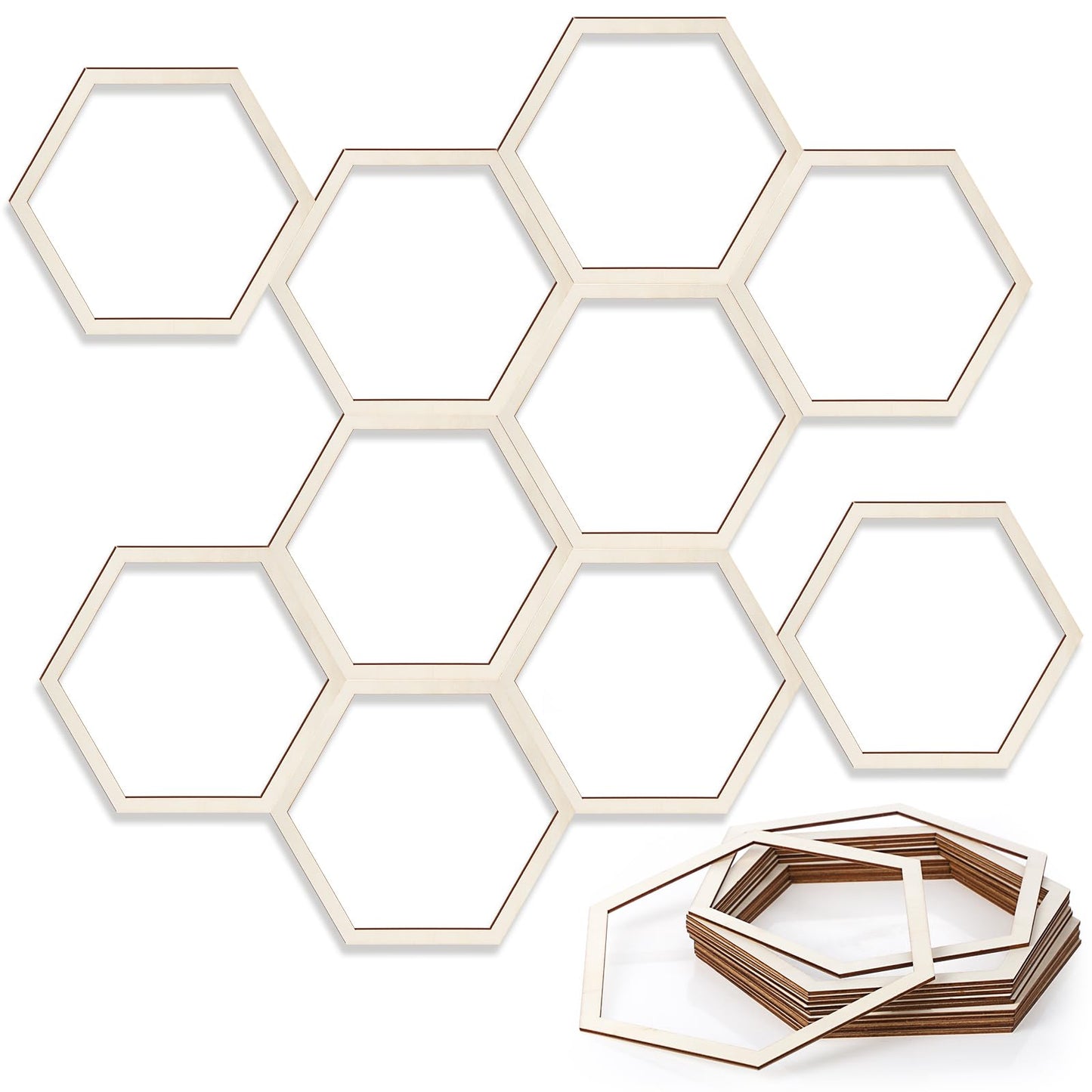 Gerrii 36 Pcs 6.8 Inch Honeycomb Decorations Unfinished Wooden Hexagon Wall Decor Hexagon Wall Stickers Decorative Wood Honeycomb Beehive Sign for Baby Shower Honeybee DIY Birthday Party Decor
