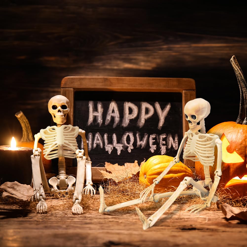 WODMAZ 5 Packs Halloween Skeletons, 16" Halloween Full Body Skeleton with Posable Joints for Haunted House Graveyard Props Decor
