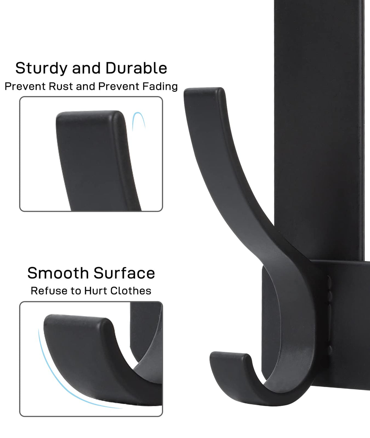 Optish Over The Door Hooks, Door Hanger Hooks for Hanging, Towel Racks for Bathroom with 12 Coat Hook, Coat Rack College Dorm Essentials Bathroom Accessories（1 Pack, Black）