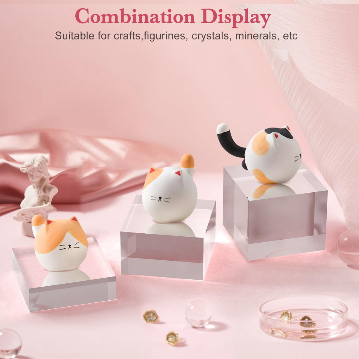 SAMYUCHO Acrylic Base Stand 3 Pack 3 X 3 Inch Acrylic Blocks for Display Trophy Base Clear Square Cube Riser Display Cylinder Pedestal Stands for Collectibles Jewelry Props Food Display 3 Size