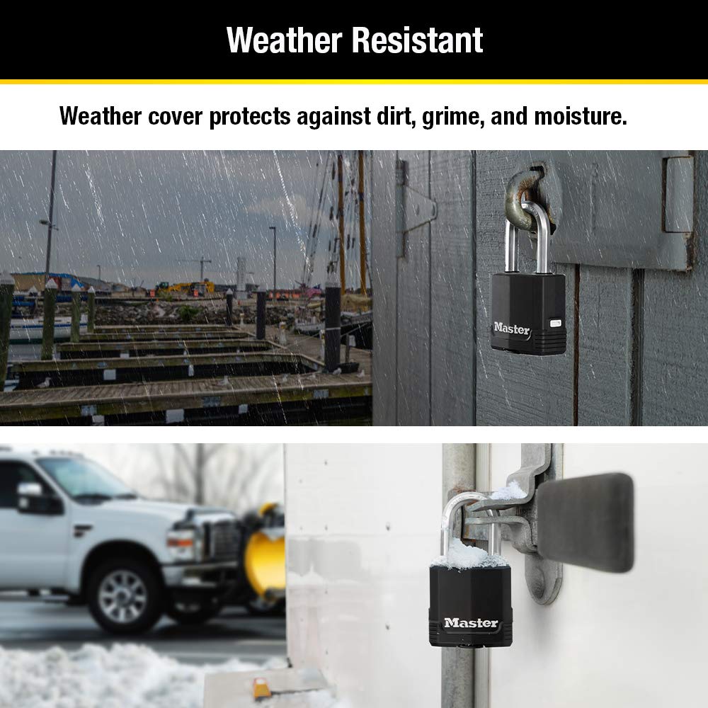 Master Lock Magnum Heavy Duty Outdoor Padlock with Key, Weather Resistant Body and Cut Safe Shackle Make Lock Perfect for Fences, Gates, Sheds, 2 Pack, M115XTLF, Black