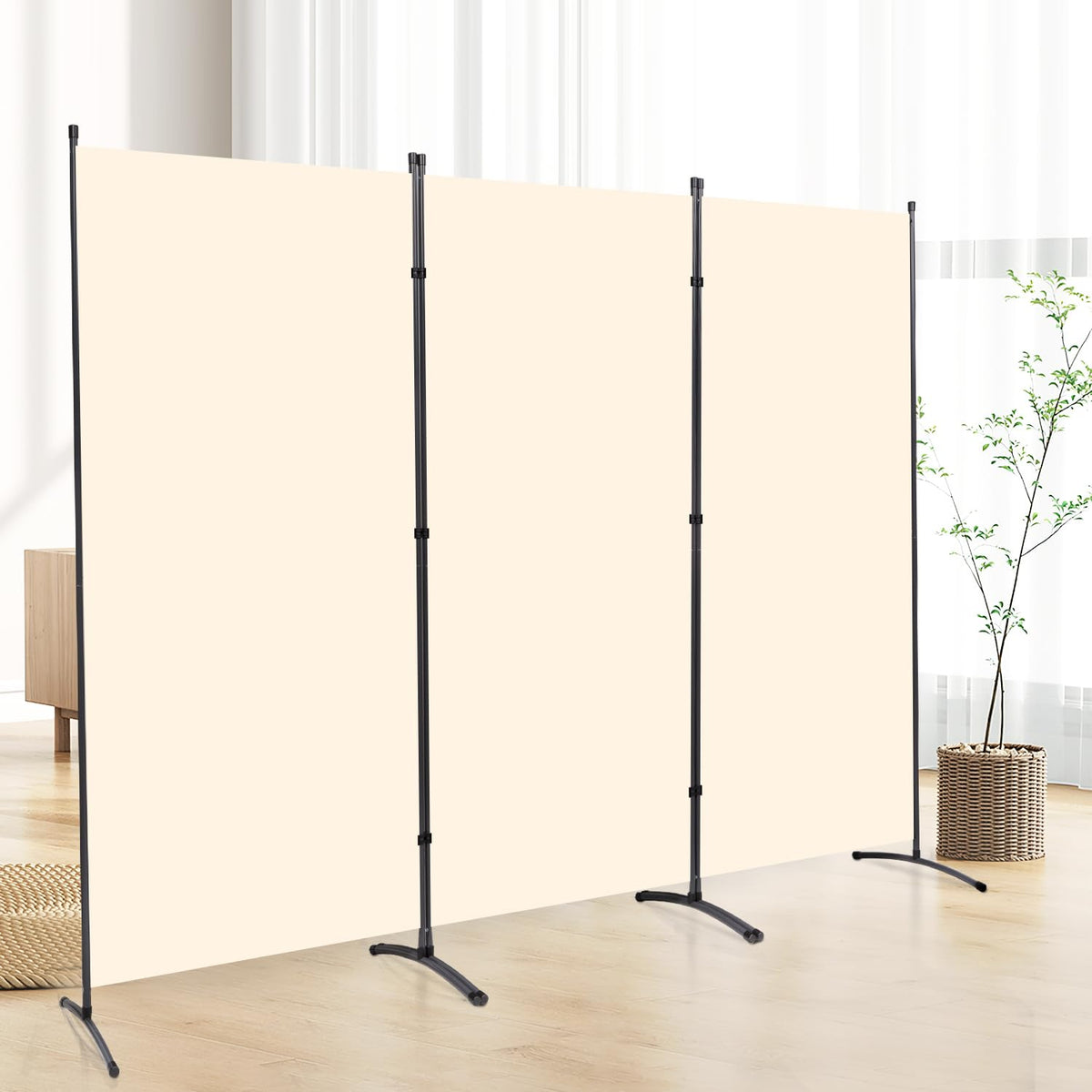 3 Panel Folding Privacy Screens, Portable Room Divider Panel, 6Ft Beige