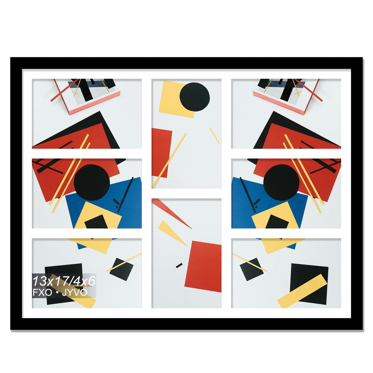 Fxojyvo 4x6 Picture Frame Collage, Display 8 4x6 Picture Collage or 13x17 Photo Only Without Mat, Light Weight and High Transparent Frame for Wall - 1 Pack/Black/8-Openings