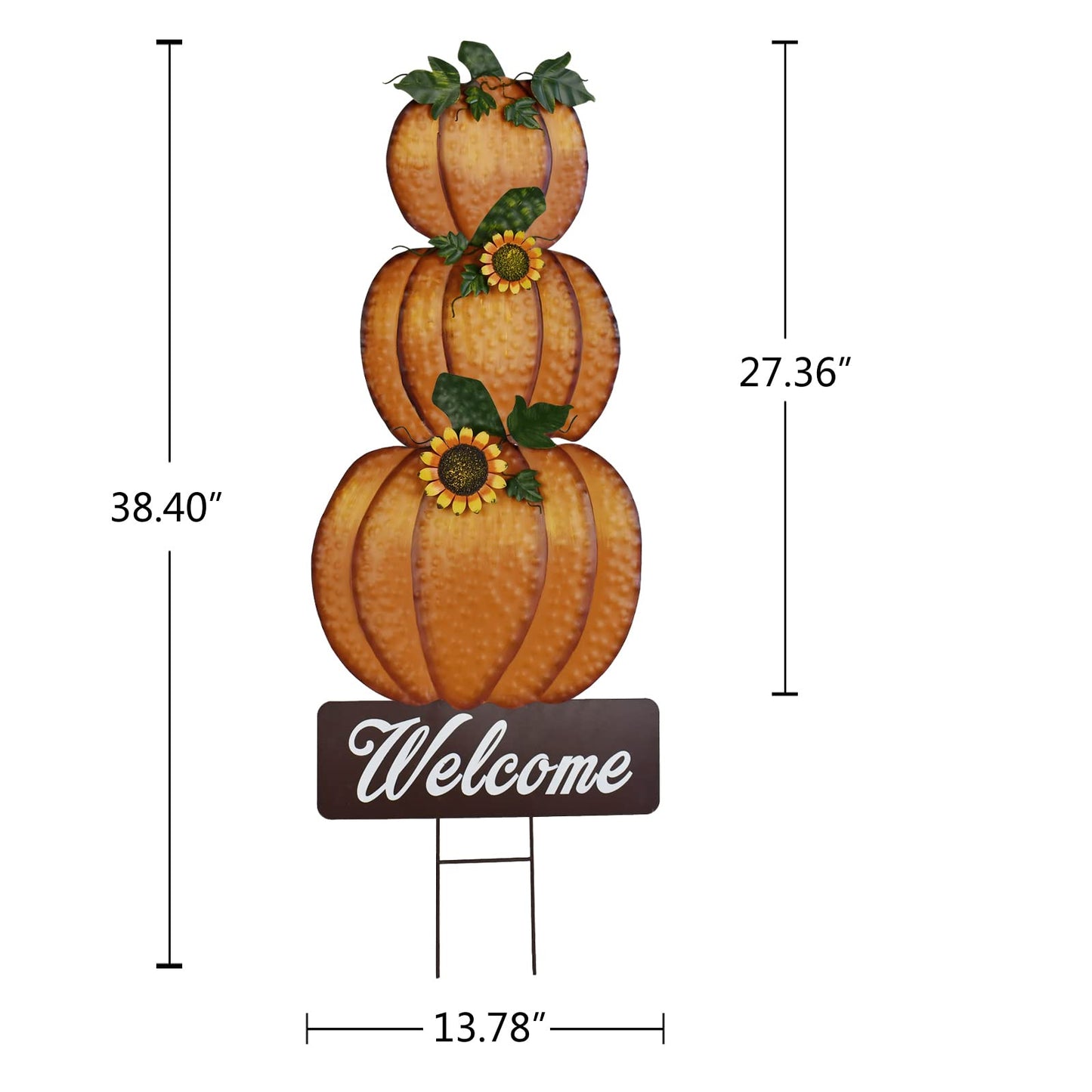 Linfevisi Pumpkin Yard Sign Stakes Stacked Pumpkin Garden Stakes Outdoor Metal Fall Decor Welcome Signs Lawn Ornaments for Autumn Harvest Thanksgiving Halloween 38.4"