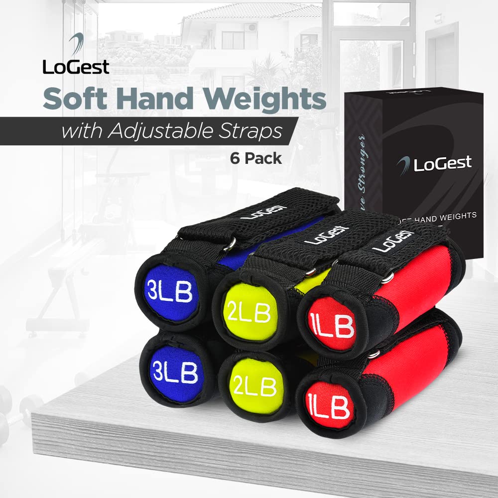 LoGest Soft Hand Weights with Adjustable Straps - Comes in 1LB Weights 2LB or 3LB 4LB - Comfortable Secure Weighted Neoprene Dumbbells with Straps for Walking Running Cardio Workout Physical Therapy