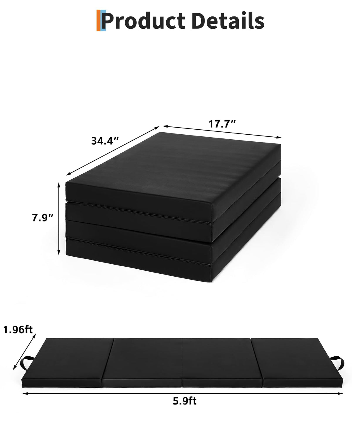 GarveeLife 6Ft Folding Gymnastics Mat, 2 inches Thick 4-Fold Portable Home Gym Floor Pad for Yoga, Pilates, Aerobics & Martial Arts Training