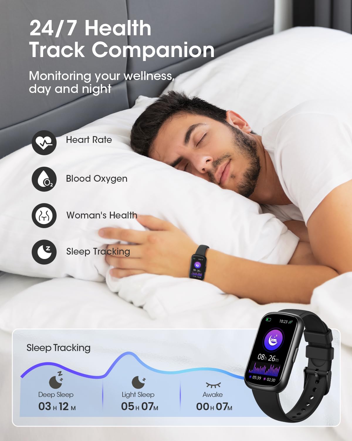 Health Fitness Tracker for Men Women: Smart Watch with 24H Heart Rate Monitor Blood Oxygen Sleep Tracker Calorie Step Counter 5ATM Waterproof Fitness Activity Trackers Compatible with iPhone Android