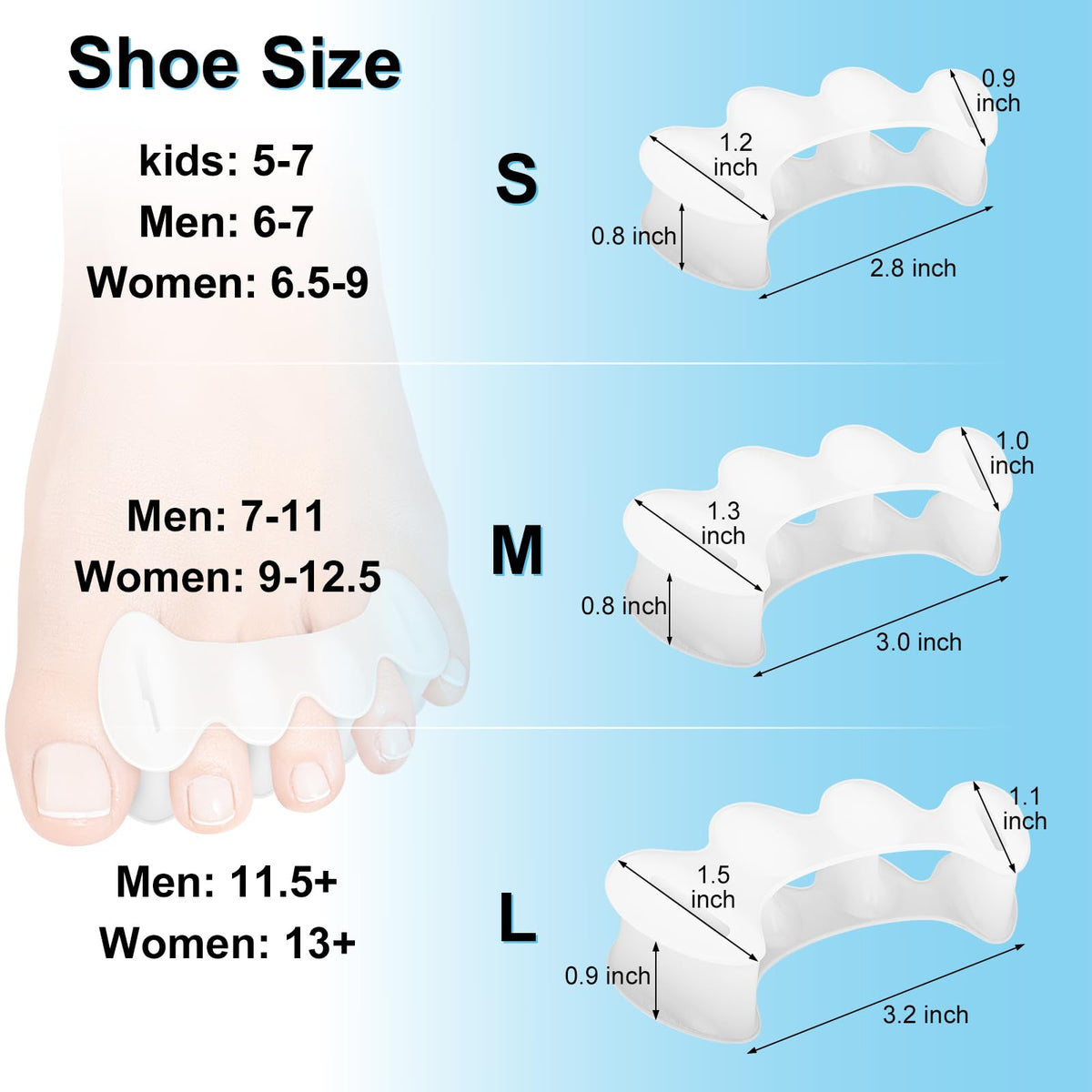 DLMDLM 2 Pairs Gel Toe Spacers for Men & Women, Bunion Corrector & Hammertoe Relief, Improve Foot Alignment, Support Plantar Fasciitis & Daily Wear (Medium)