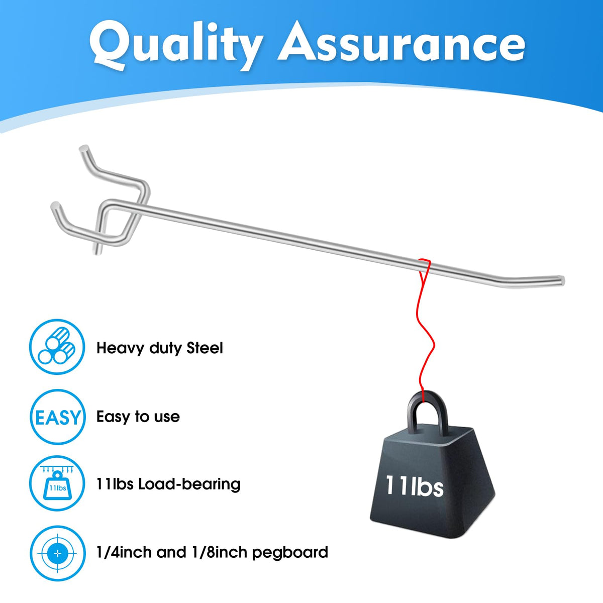 Irrigaton 50 Pack 6 Inch Pegboard Hooks, L Shape Metal Hooks Kit for 1/4" and 1/8" Pegboard, Utility Hooks Suit for Organizing Storage Tools, Garage, Kitchen, Office, Tools