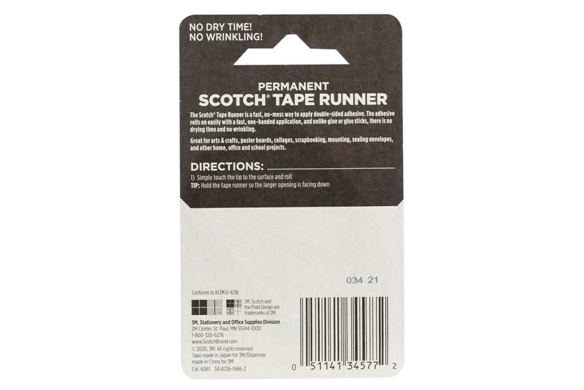 3M 6061 Scotch Double Sided Adhesive Roller Tape Runner, Permanent, Acid-Free, Photo-Safe Adhesive for Scrapbooking, Photo Mounting, and Crafts, 0.27 in x 26 ft per Roller, Pack of 6