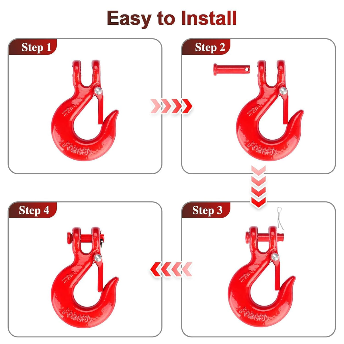 Lechansen G80 Clevis Slip Hook, 1/2" Chain Hooks with Safety Latch, Heavy-Duty Winch Hook, Grade 80 Forged 10 Pack Transport Tow Hook for Maximum Strength Load 45,240 Lbs