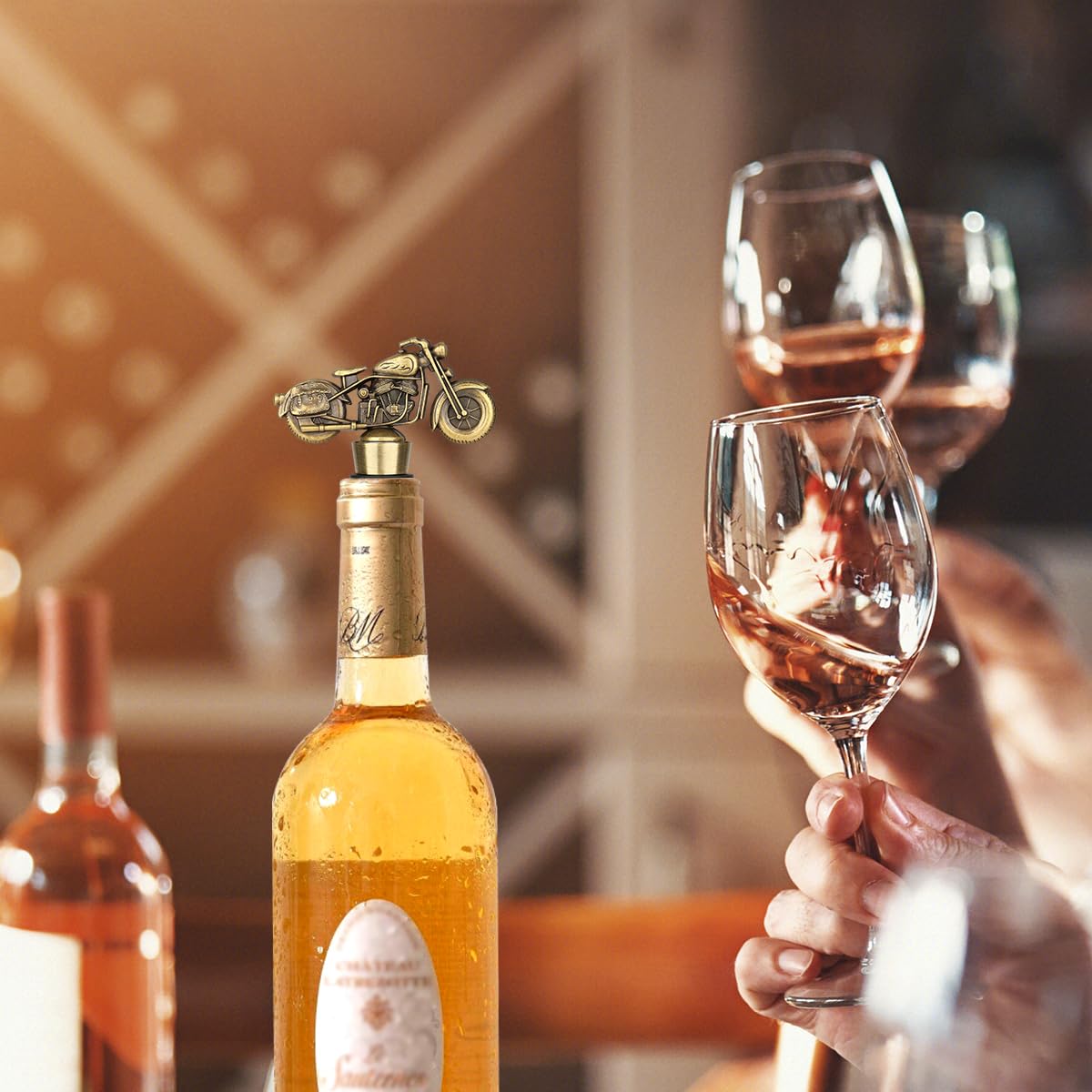 LULLEA Motorcycle Wine Bottle Stopper, Unique Motorcycle Gifts Wine Gifts for Men Women, Father's Day, Christmas, Birthday Gifts for Bikers, Wine Saver, Bronze with Bag