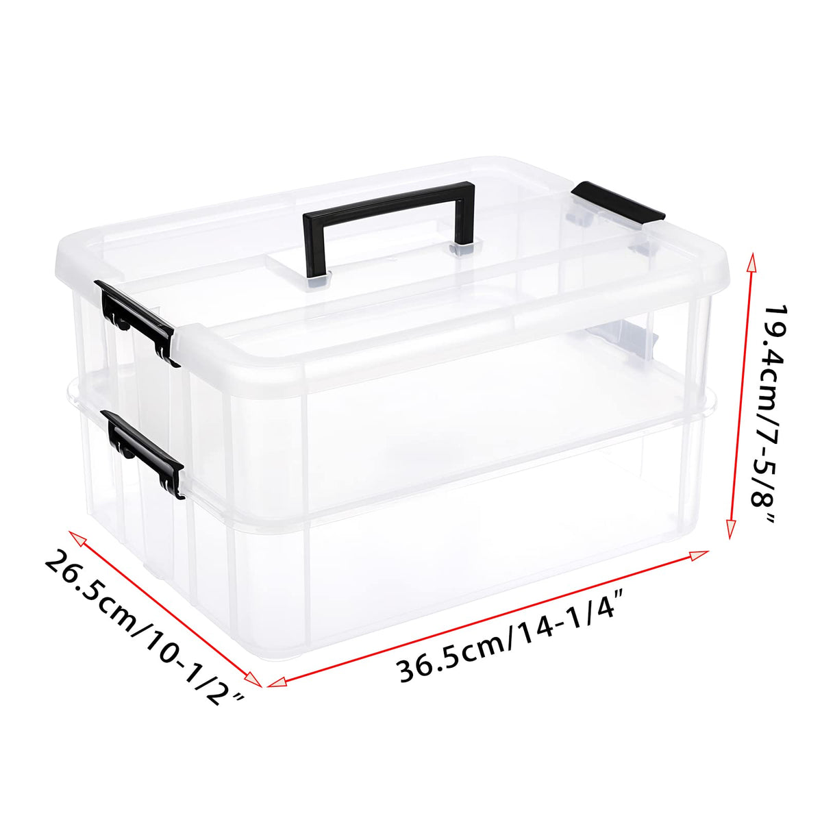 BTSKY 2 Layer Stack & Carry Box, Plastic Multipurpose Portable Storage Container Box Handled Organizer Storage Box for Organizing Stationery, Sewing, Art Craft, Jewelry and Beauty Supplies Black