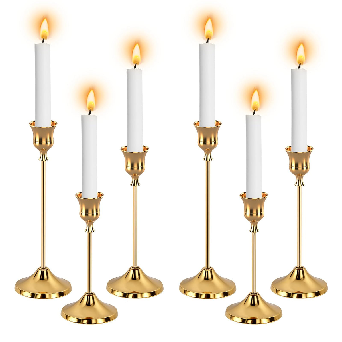 6pcs Gold Candle Holders, Candlestick Holders Taper Candle Holders for Pillar Candles Sticks Holder Decor Halloween Christmas Decorations Candle Candelabros para Centros de Mesa