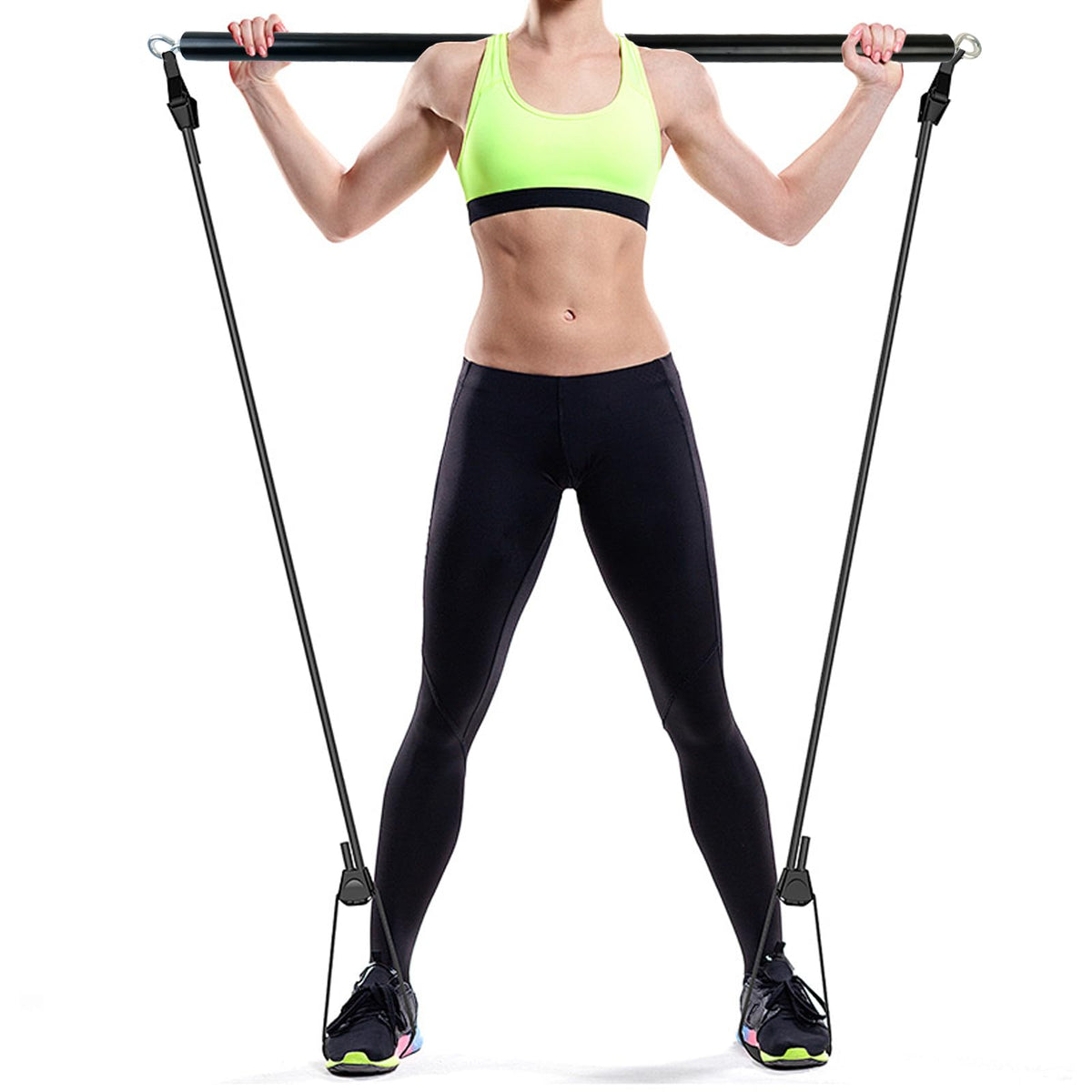 Spreader Bar Black Silver Red Gold Adjustable Exercise Stainless Steel Bar with 2 Fixed Rings, Yoga Training Fitness Gear, Workout Bar,Sports Gym Kit (Black)