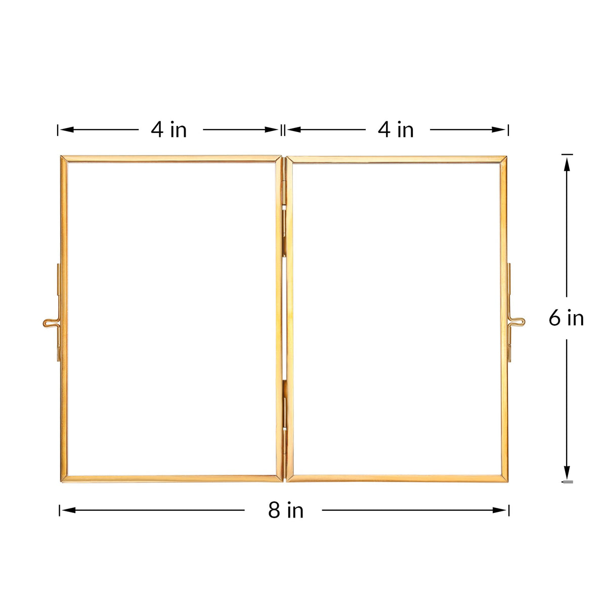 REDHUGO Glass Pressed Flower Frame Handmade, Hinged Double Press Flower Frame, Tabletop Brass Photo Frames, Rectangle Dried Flowers Display Folding Frames for Home, Gold,4×6 Inches