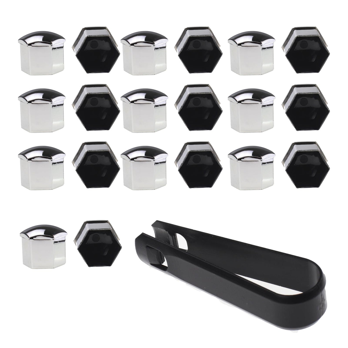 Nihfien 20 Pcs Wheel Lug Nut Covers Bolt Caps,19mm Silver Universal Anti-Rust Car Tire Nut Caps Bolt Cover,Hexagonal Plastic Tire Bolt with Removal Tool (Silver)