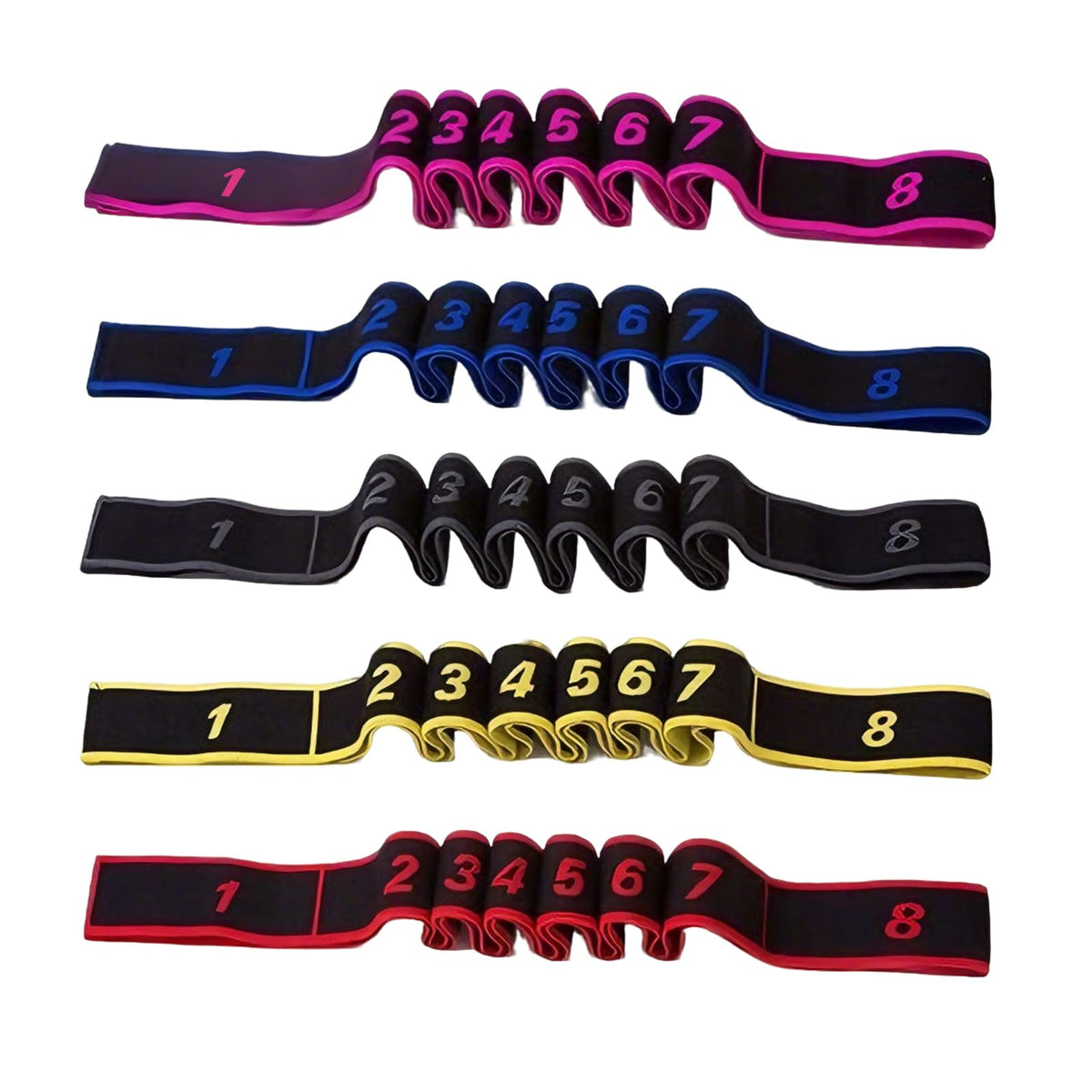 Wshxjzyay 5 Pack Fitness Resistance Bands, Numbered Resistance Bands for Glutes, 8-Section Elastic Training Bands for Yoga, Stretching, Pilates, Fitness