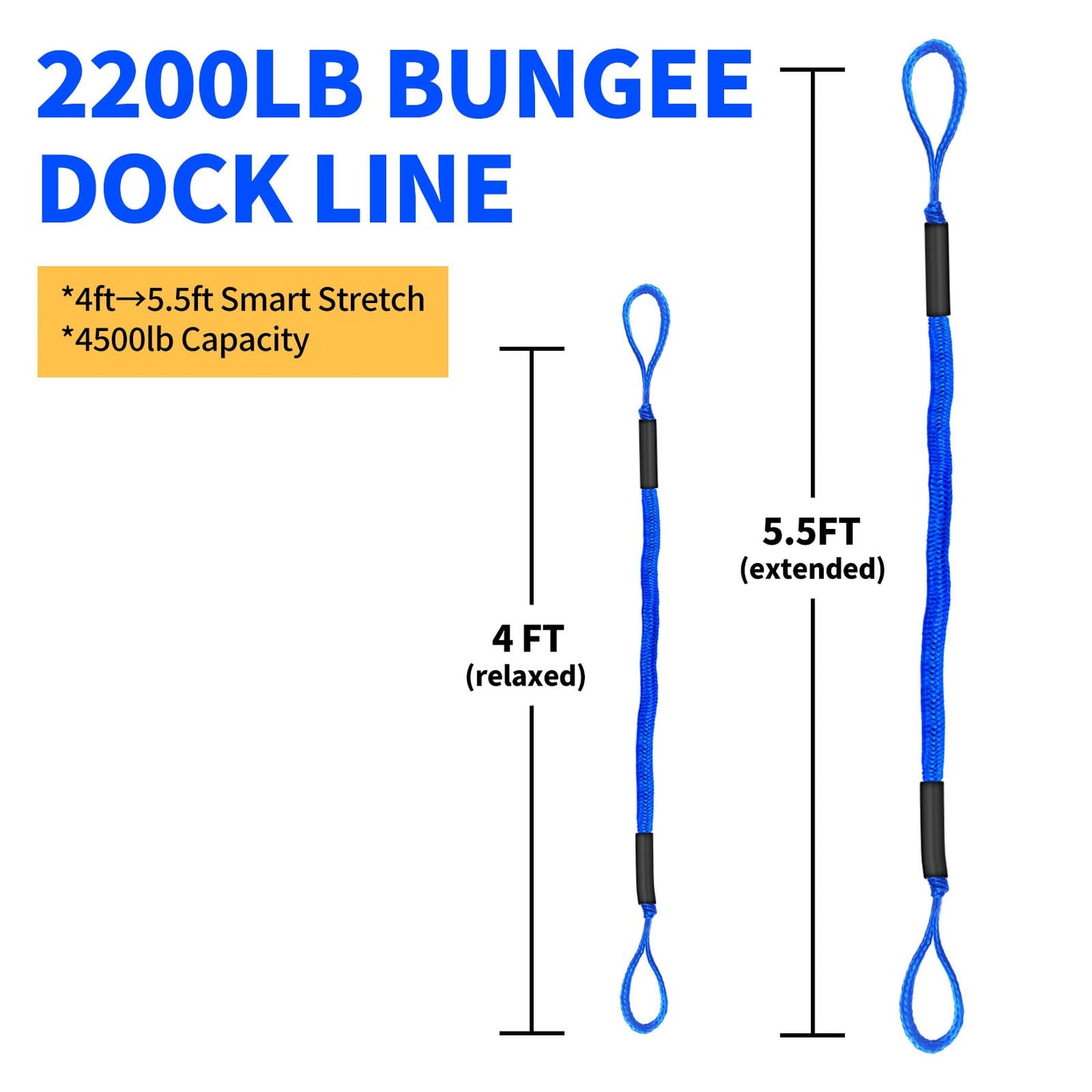 4FT Bungee Dock Line for Boats – Shock-Absorbing Elastic Rope with Quick-Release Loops – Secure Docking for Bass Boat, PWC, Canoe(Blue)