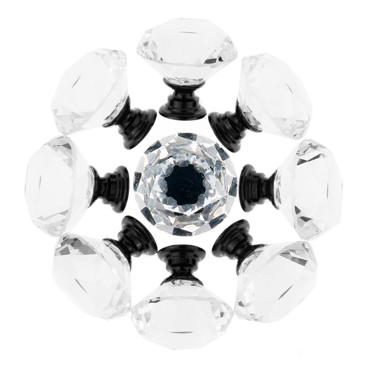 YourGift 12 Pack Drawer Knobs Diamond Shaped Crystal Glass 30mm Cabinet Knobs Pull Handles (Black)