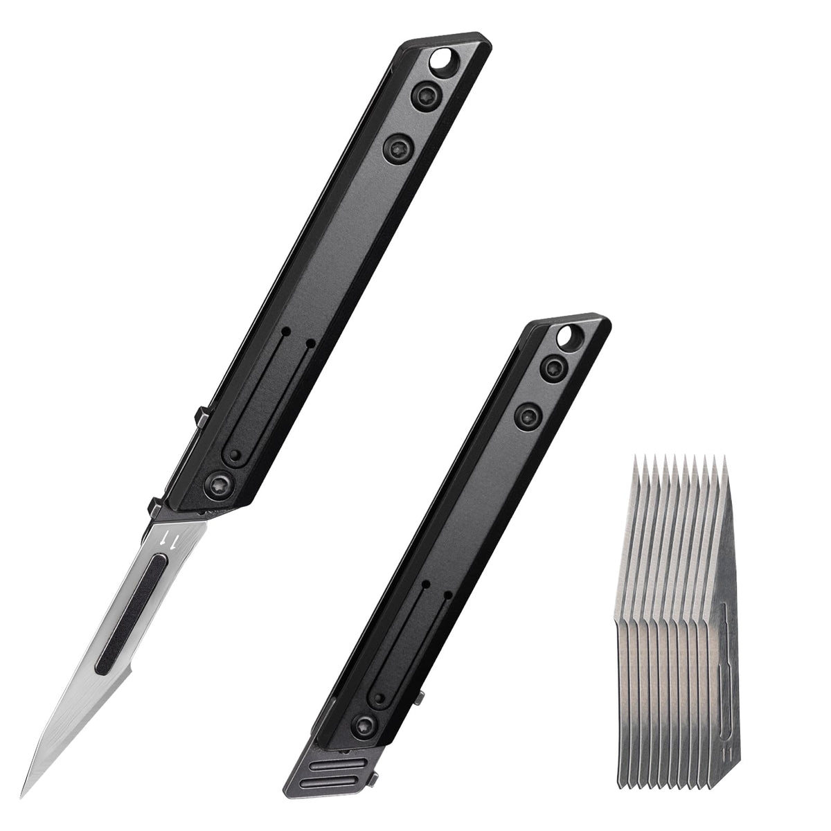 TIKIDESIGN Titanium Folding Scalpel Knife – Includes 10 #11 Replaceable Blades, Keychain EDC Pocket Tool for Precision Cutting, Outdoor, Craft & Daily Use – Lightweight, Durable, Razor-Sharp Utility Knife(Black)