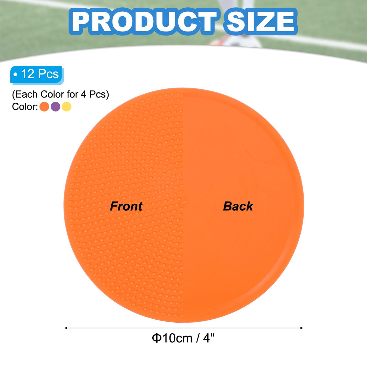 PATIKIL Spot Markers 4 Inch, 12 Pcs Non-Slip Floor Dots Agility Markers Flat Field Cones Poly Dots for Gym PE Speed Training Dance Soccer Basketball Sports, Orange/Purple/Yellow