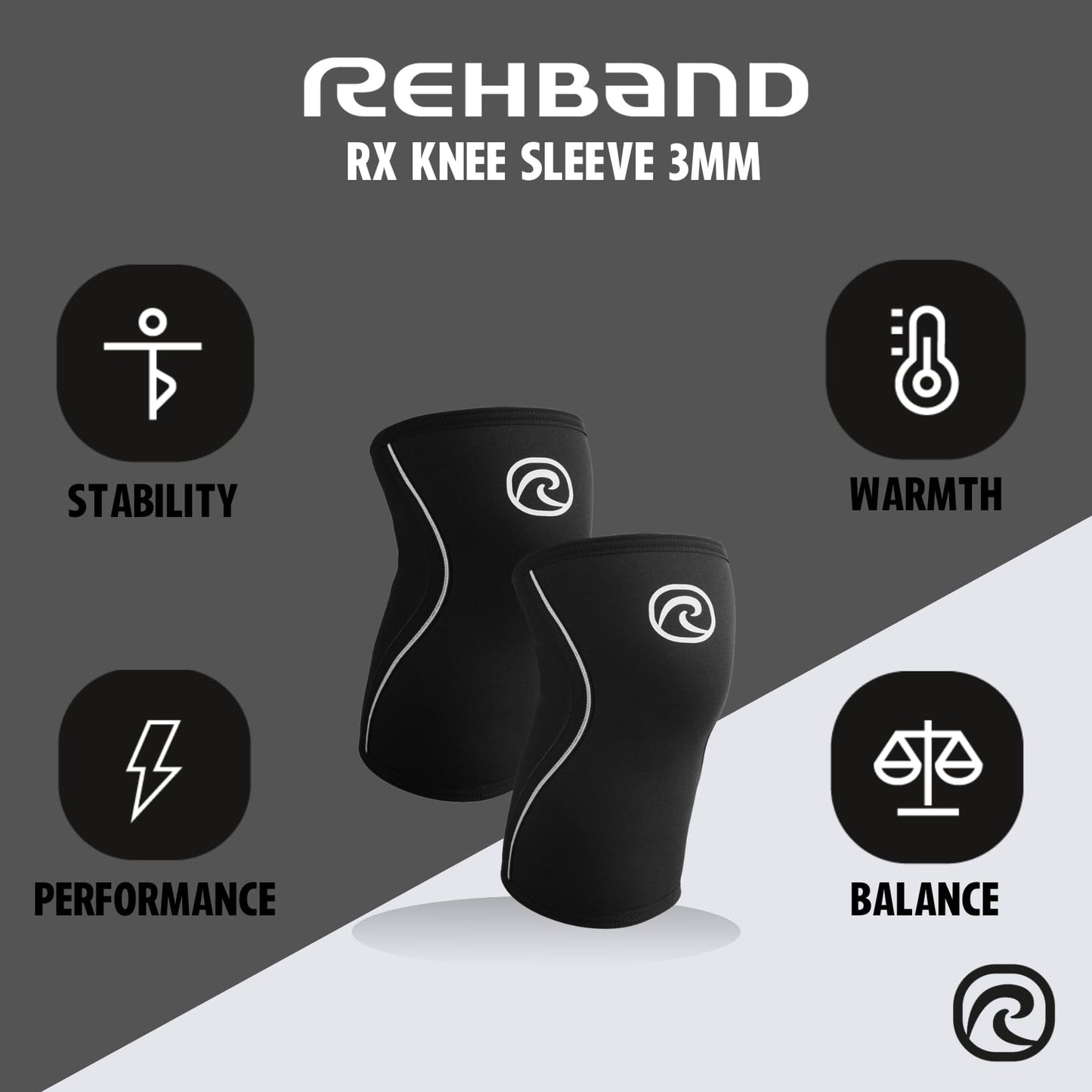 Rehband Knee Sleeve 3mm Neoprene, Lightweight Knee Brace for Endurance and Ball Sports, Unisex Compression Starter Knee-Sleeves, Breathable Running Knee Support, Colour:Black - 1 Pair, Size:Large
