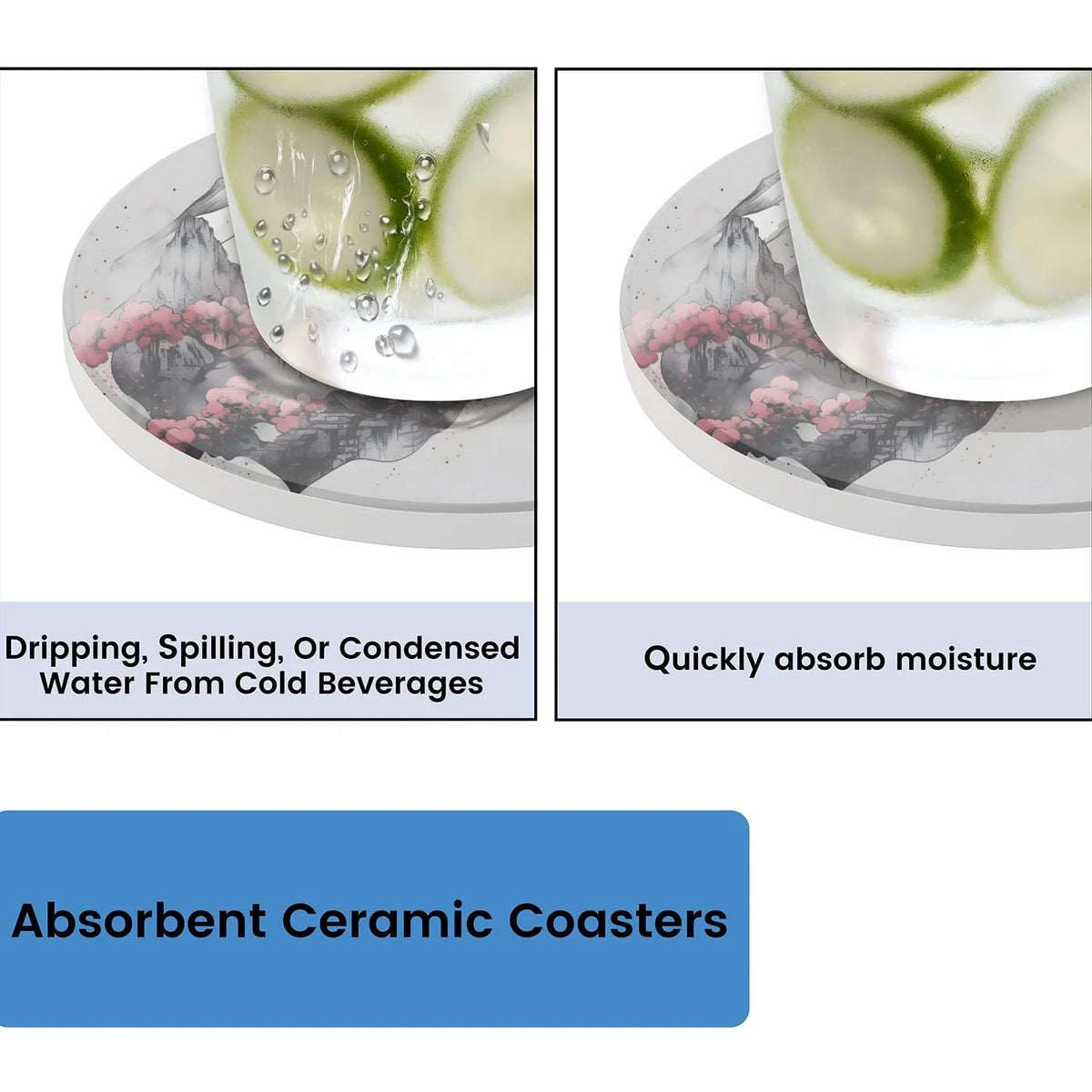 QsirBC Japanese Tower Coasters Set of 4 for Drinks Coffee Table