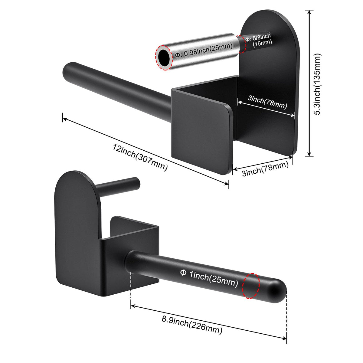 Kipika Weight Plate Holder for 3x3 Power Rack - Heavy Duty Steel Storage Rack for 1" Weight Plates - Fits 3x3 Power Rack with 1" or 5/8" Hole - Holds up to 300 lbs. per Rack - Set of 2
