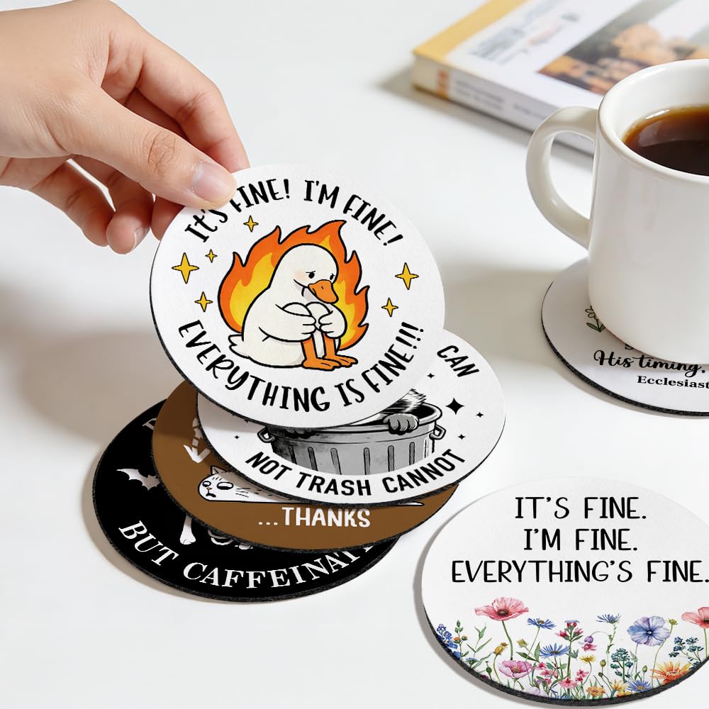 UWXQOJ Funny Skeleton Coffee Coasters Set of 2 – “Dead Inside But Caffeinated” Humor Drink Coasters, Gothic Coffee Lover Gifts, Non-Slip Table Protection for Kitchen & Office Home