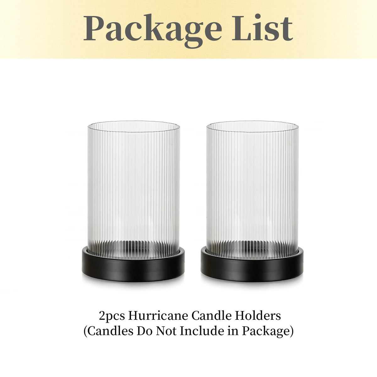 Hewory Ribbed Hurricane Candle Holder: Black Votive Candle Holders Set of 2, Glass Hurricane with Metal Candle Plate, Pillar Candle Holder for Table Centerpiece Christmas Wedding Holiday Home Decor