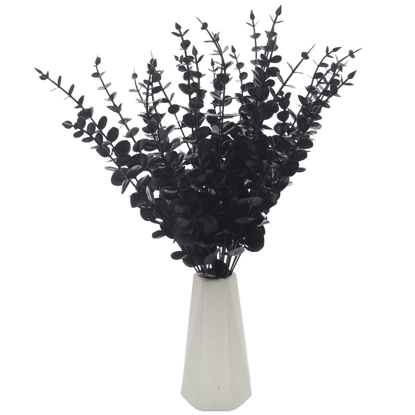 Tinsow 26 Pcs Black Artificial Eucalyptus Stems Faux Halloween Flowers Eucalyptuses Real Touch Leaf Centerpiece Home Decor (26, Black)