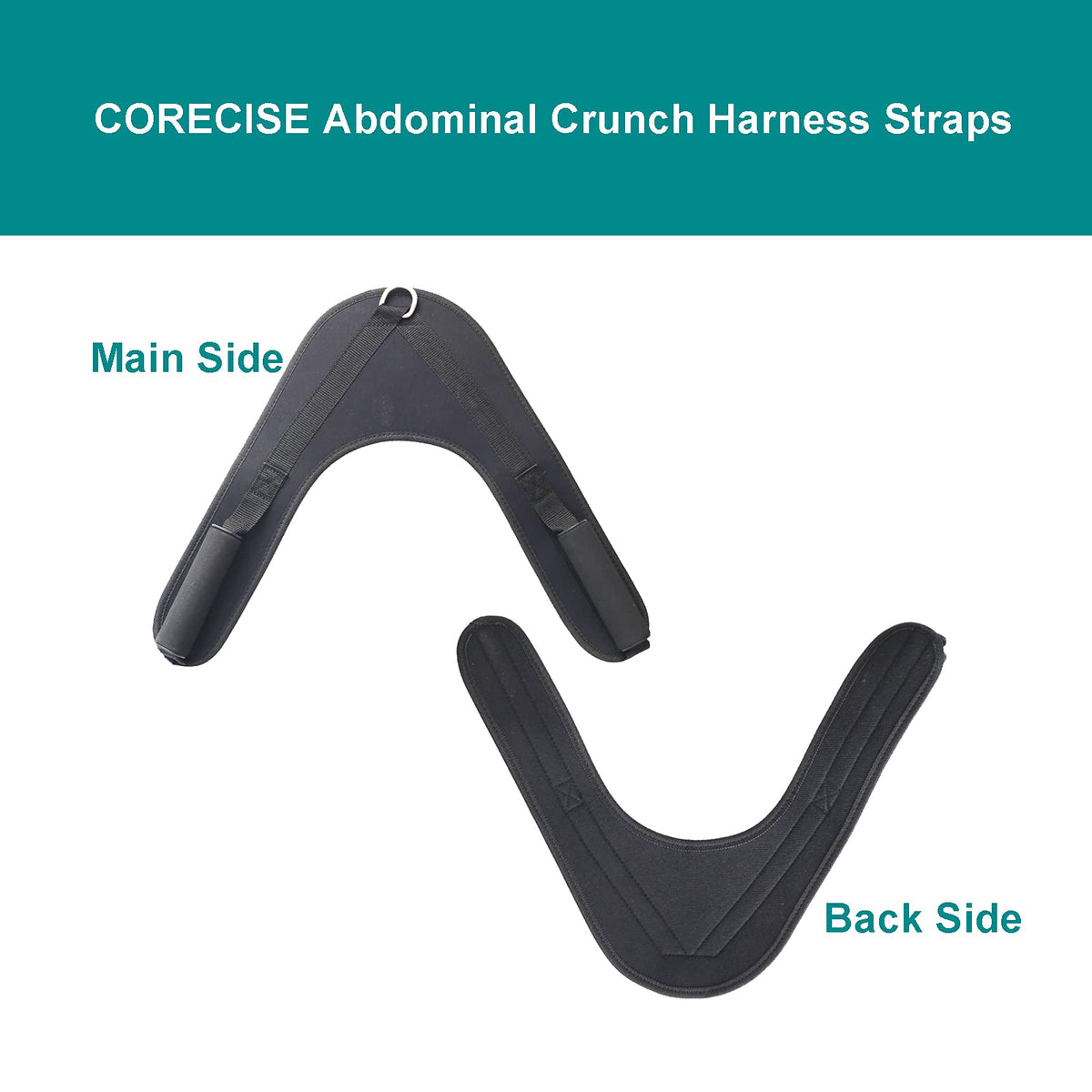 CORECISE Abdominal Crunch Harness Straps,Back Exercise Pulling Harness Shoulder Strap, V-shape Crunch Belt,Abdominal Crunch Straps Belt Attachment for Cable Machine black