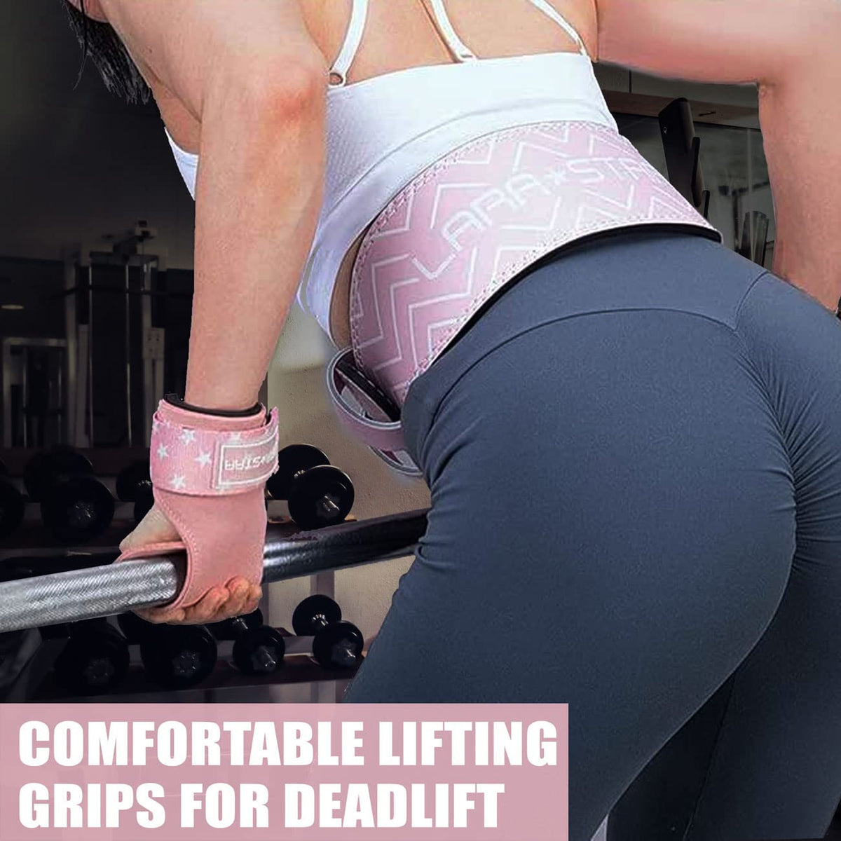 LARA STAR Premium Weight Lifting Wrist Hooks Straps for Maximum Grip Support - Deadlift Gloves and Grip Pads Alternative in Fitness Gym Power Training Like Pull Up Deadlifting & Shrugs (Pink)