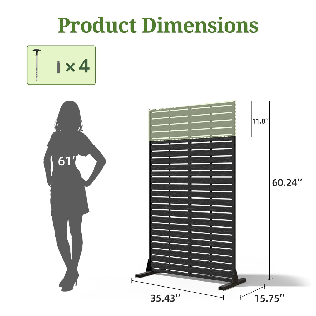 Trygoal Privacy Screen Outdoor Privacy Panel with Stand, 60" Hx35 W HDPE Decorative Freestanding Privacy Fence with Louver Pattern 5 Panels, Patio Divider Screen, Privacy Screens for Outside,Balcony