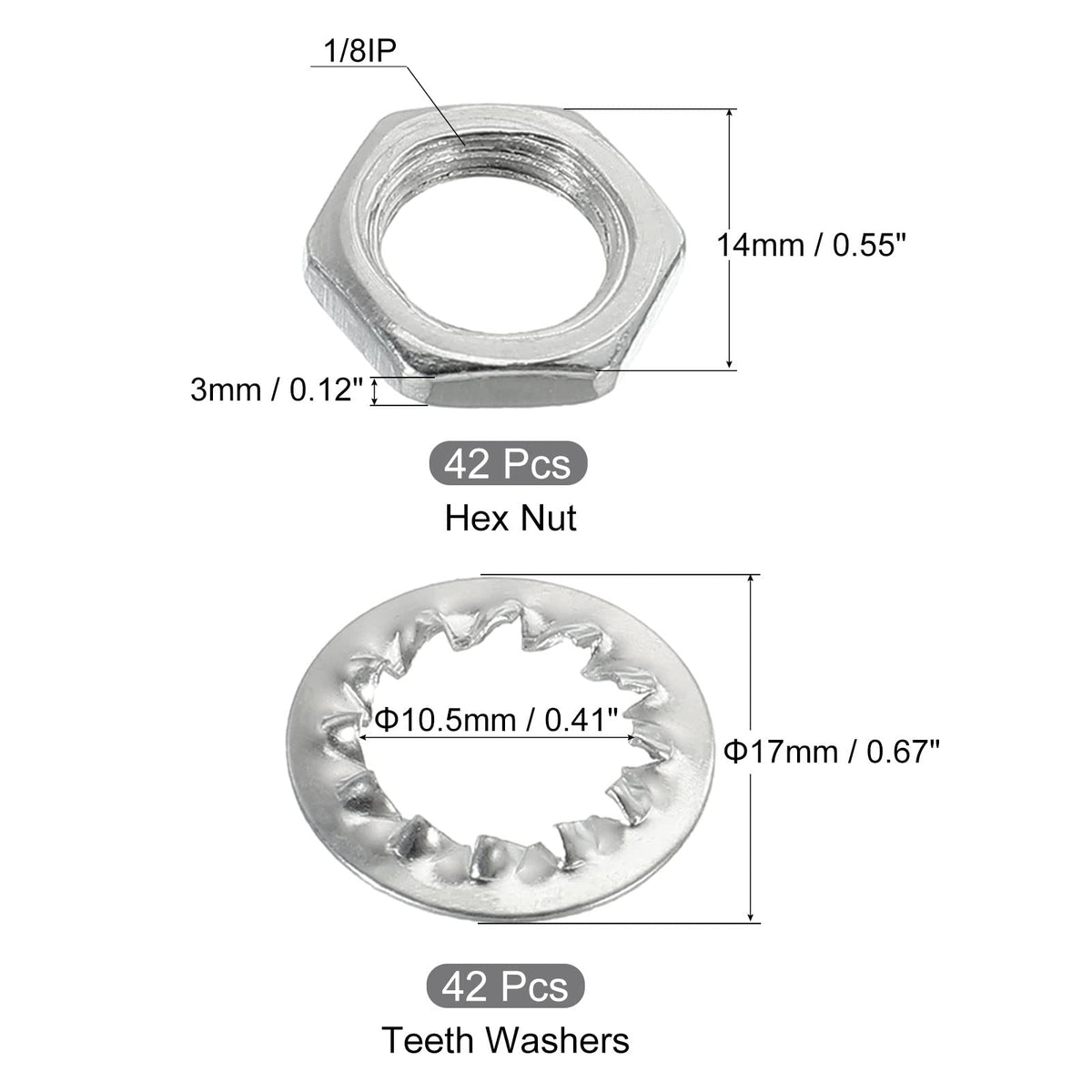 MECCANIXITY Lamp Pipe Kit with Lock Nuts Teeth Washers 1/8IP Thread Fasteners Assortment for Chandelier Ceiling Light Repair Assembly DIY Hardware, Pack of 126