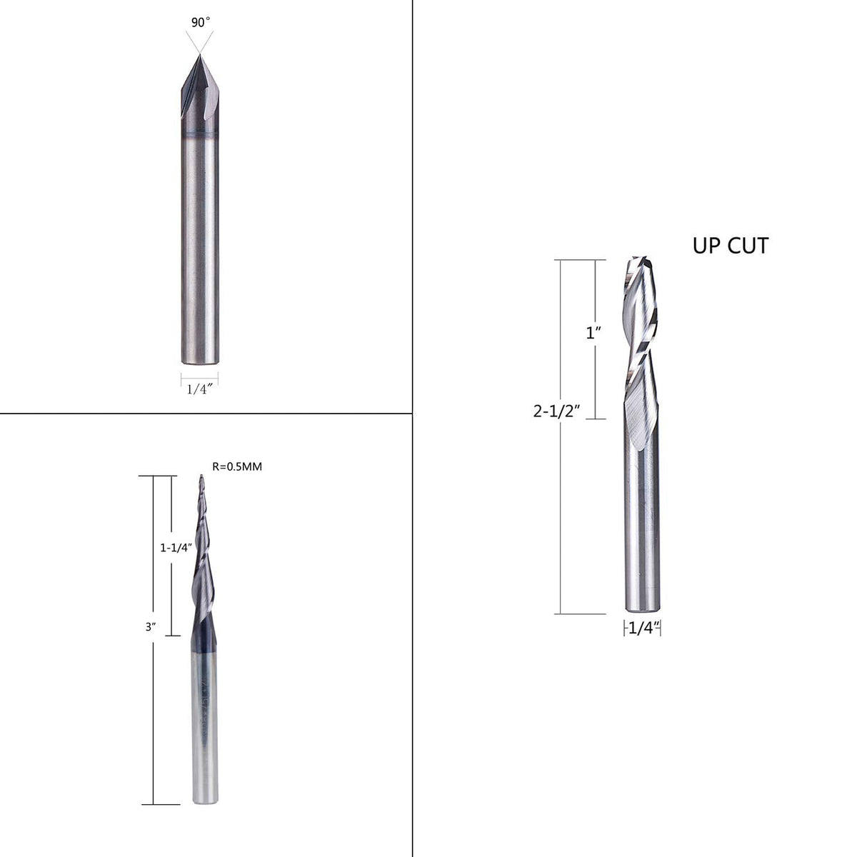 SpeTool CNC Router Bits Carving Set for Wood Profile V Groove Engraving Solid Carbide 1/4 Inch Shank