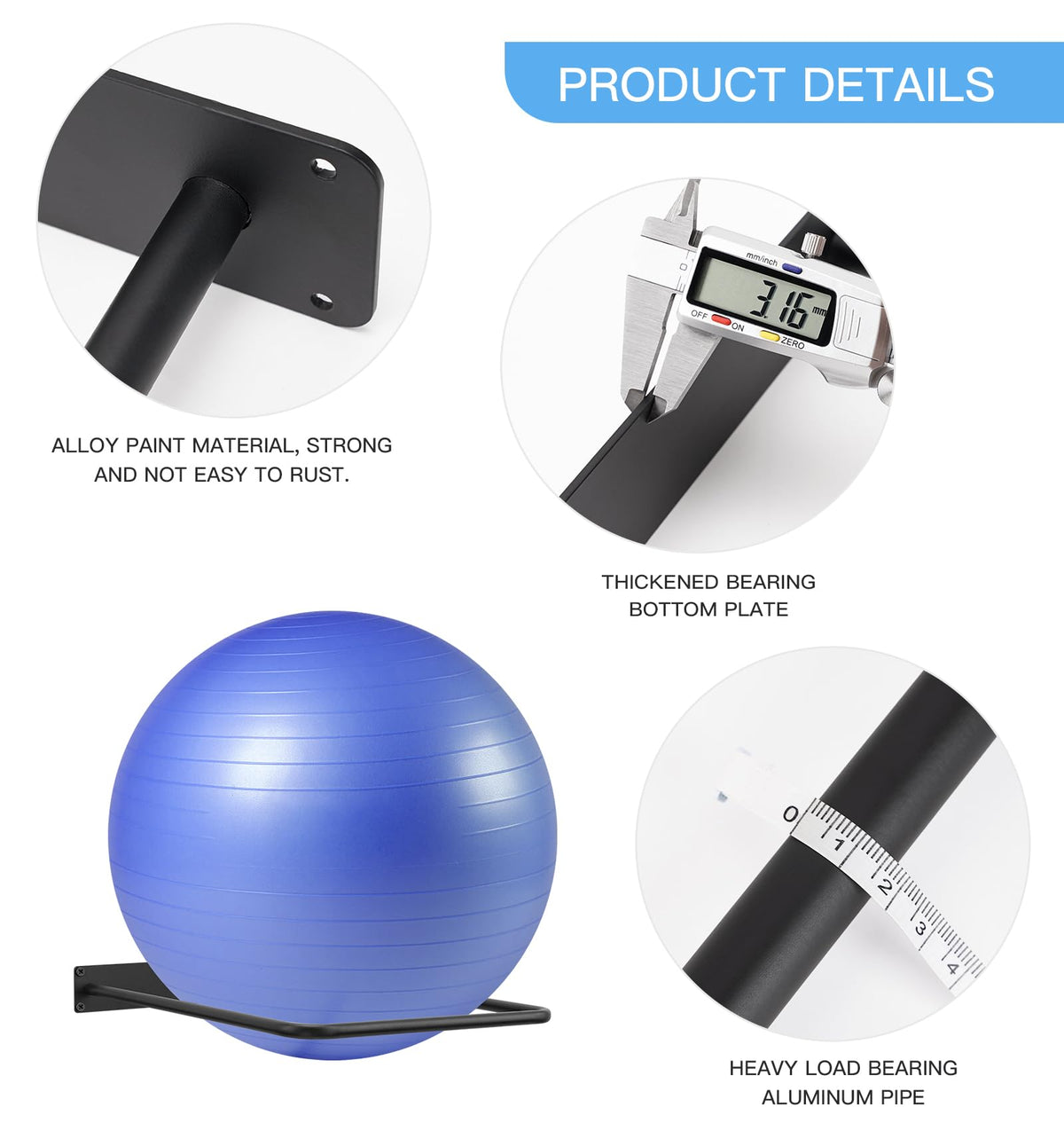 Large Stability Ball Wall Rack Yoga Ball Storage Rack, Yoga Studio and Home or Commercial Gym Exercise Ball Equipment Organizer (2Black)