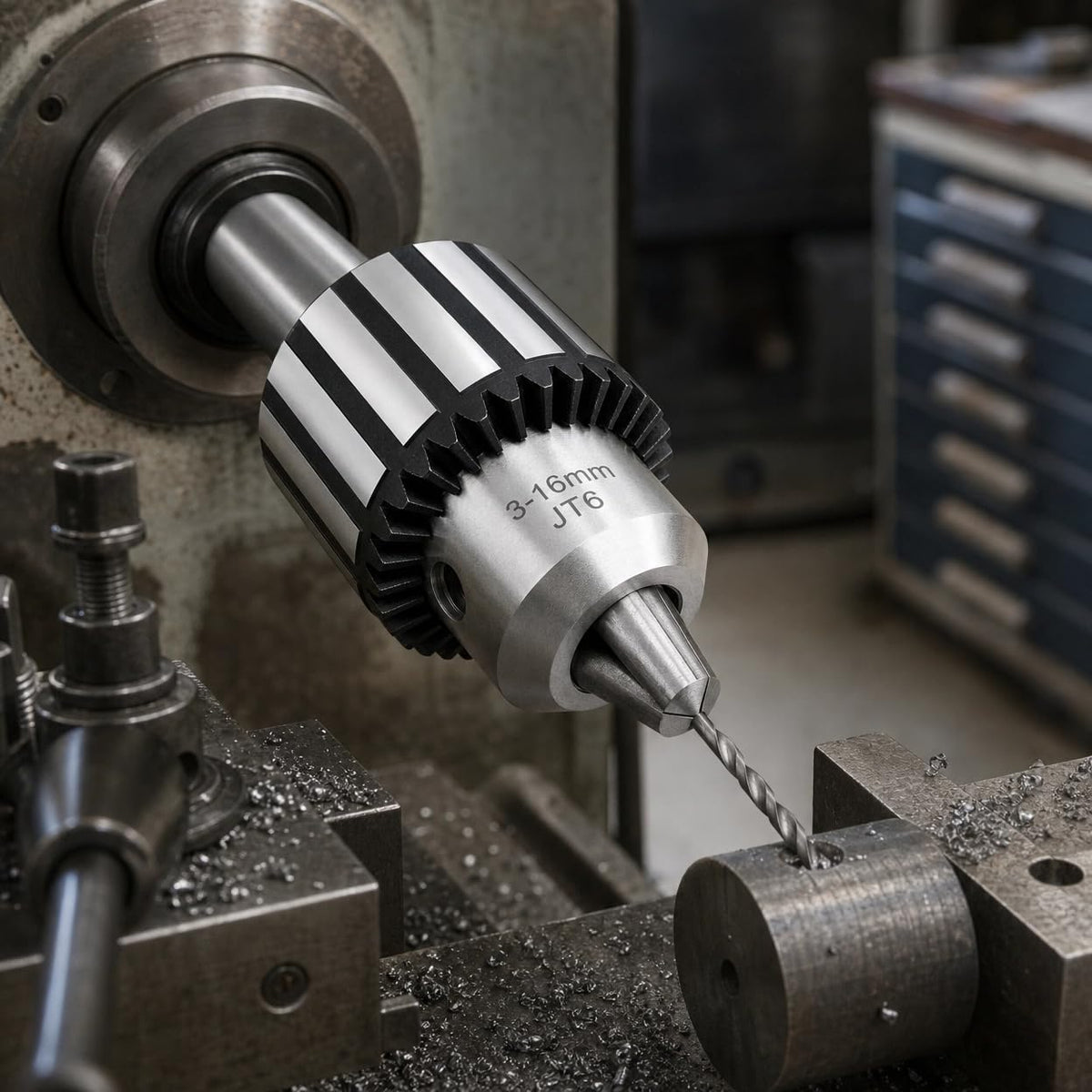 1/32" - 5/8" Keyed Drill Chuck with MT2 with JT6 Taper Arbor - Three-Jaw Chuck, Quenched Steel Construction, Precision Ground Shank