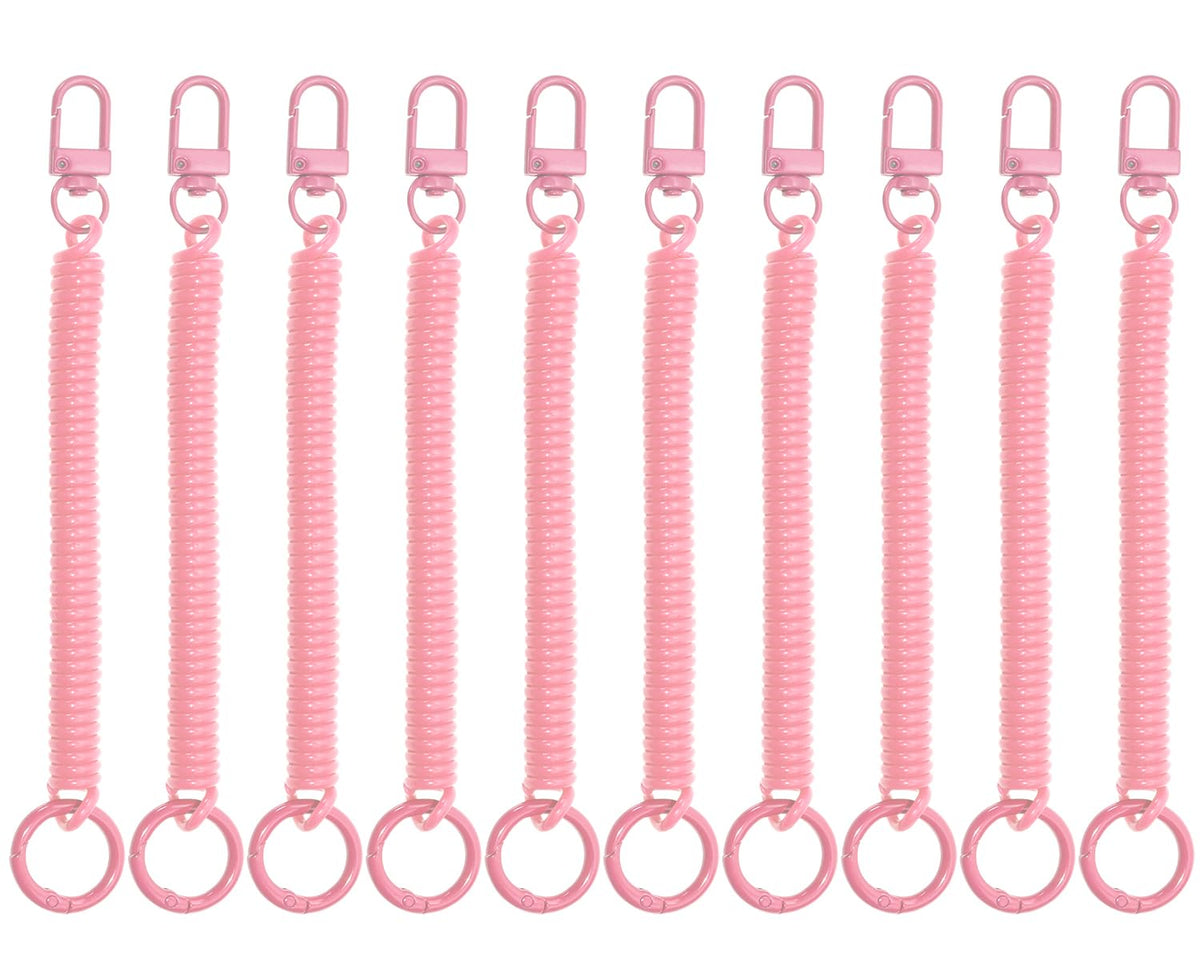 Mini Skater Retractable Coil Spring Keychain Stretchy Spirals Keyring for Work Keys ID Badge, Pack of 10 (Pink)