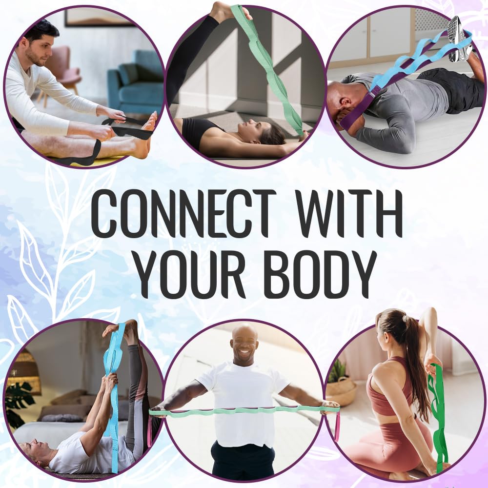 [NEW 2023] TECEUM Yoga Stretching Strap 10 Loops Non-Elastic Strap - Home Workout Stretch Strap for Physical Therapy, Yoga, Pilates cttn 1.5 in LtG