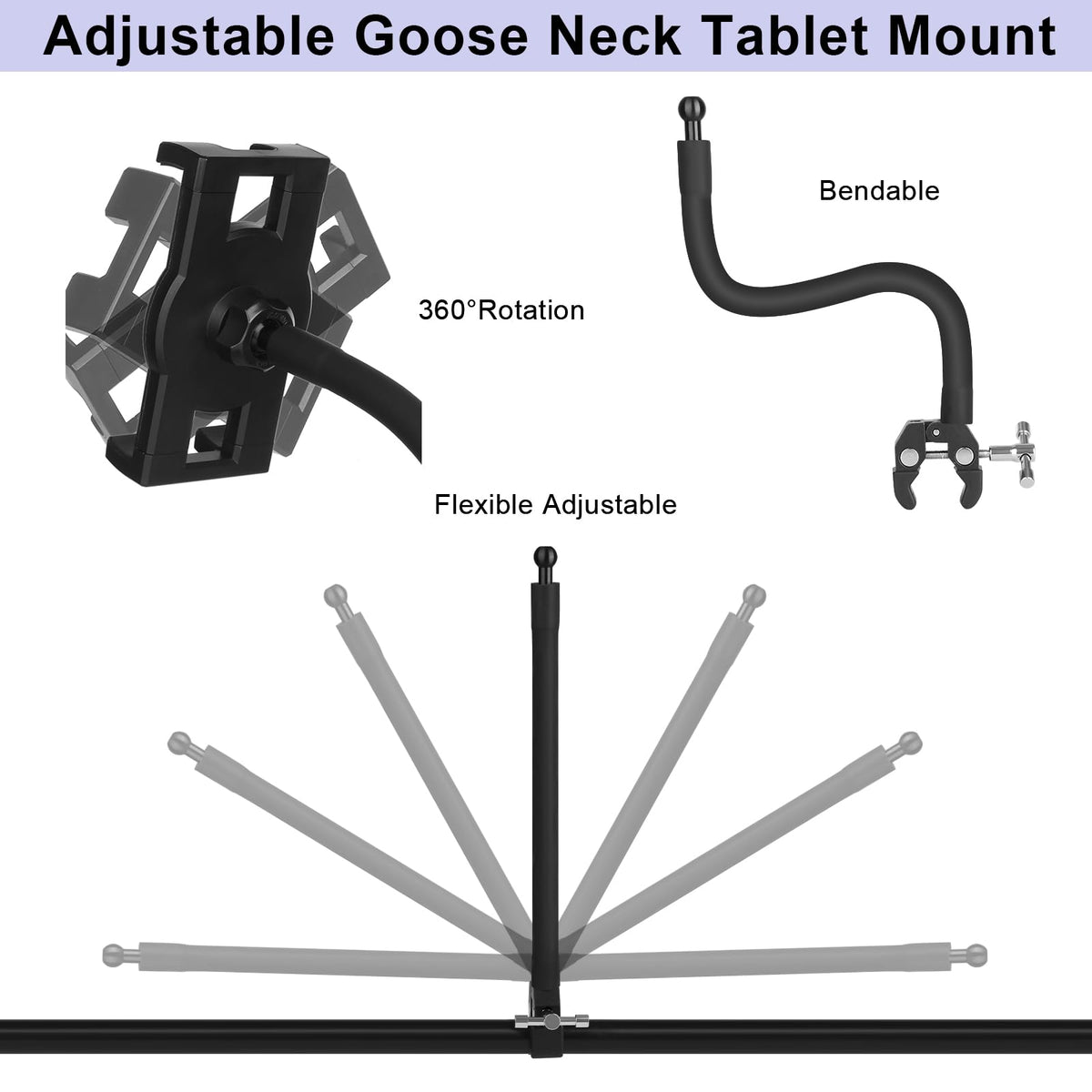 Mippko Tablet Holder for Treadmill/Elliptical/Spin Bike/Peloton/Indoor Cycle,Gooseneck Arm Super Crab Clamp Mount Compitable with 4.7~12.9" iPad/Nexus/LG G Pads/e-Reader/Switch/iPhone